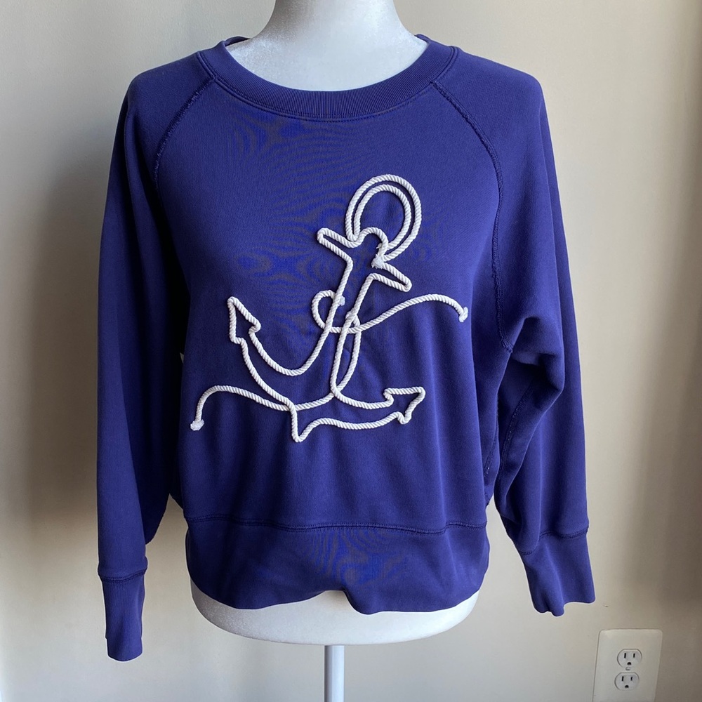 J. Crew Rope Anchor Boxy Cropped Crewneck Sweatshirt Navy